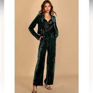 Lulus - Happiest Holiday Emerald Green Crushed Velvet Wide-Leg Pants